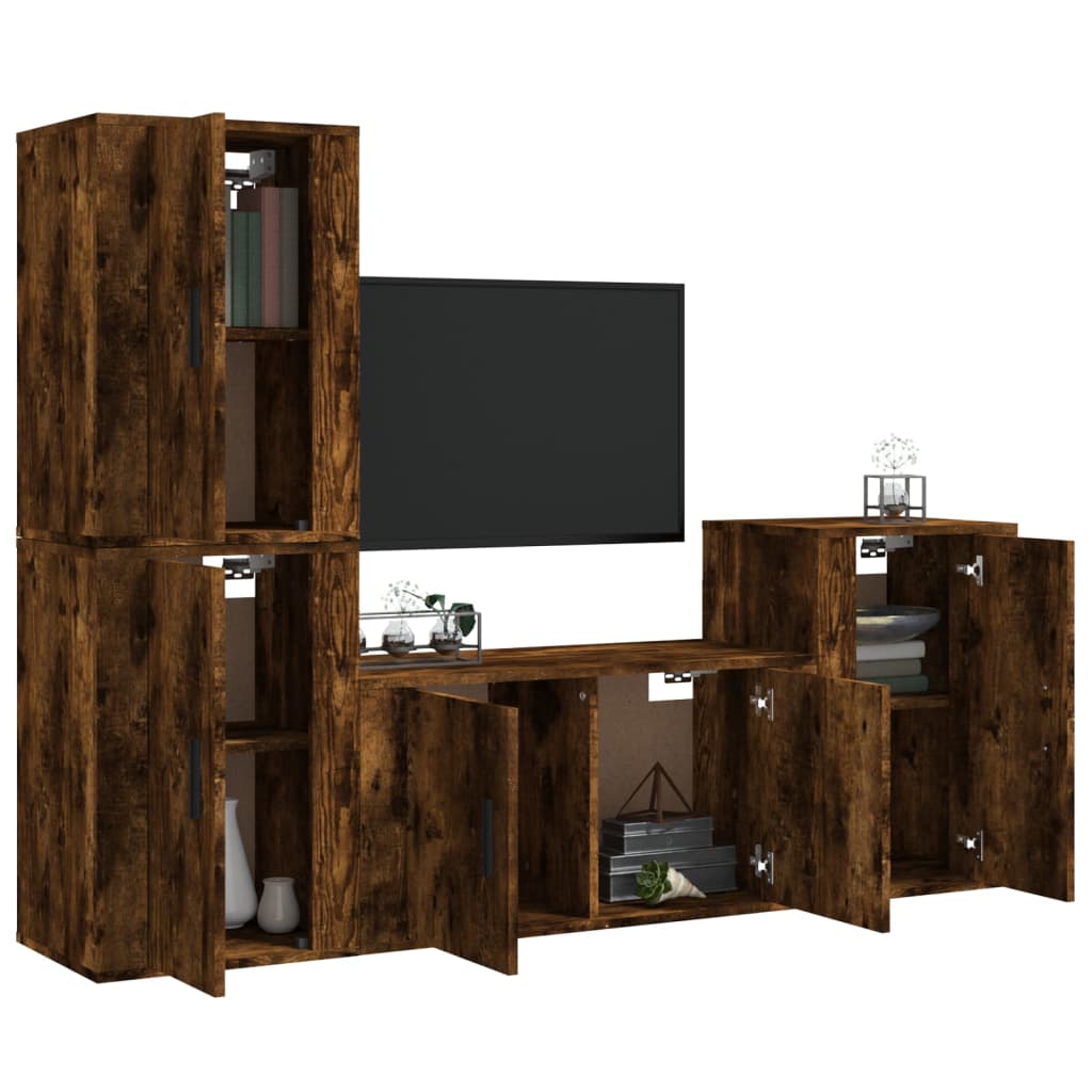 4-delige Tv-meubelset bewerkt hout gerookt eikenkleurig is nu te koop bij PeponiXL, paradijselijk wonen!