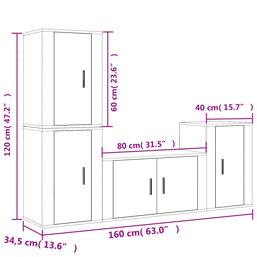 4-delige Tv-meubelset bewerkt hout gerookt eikenkleurig is nu te koop bij PeponiXL, paradijselijk wonen!