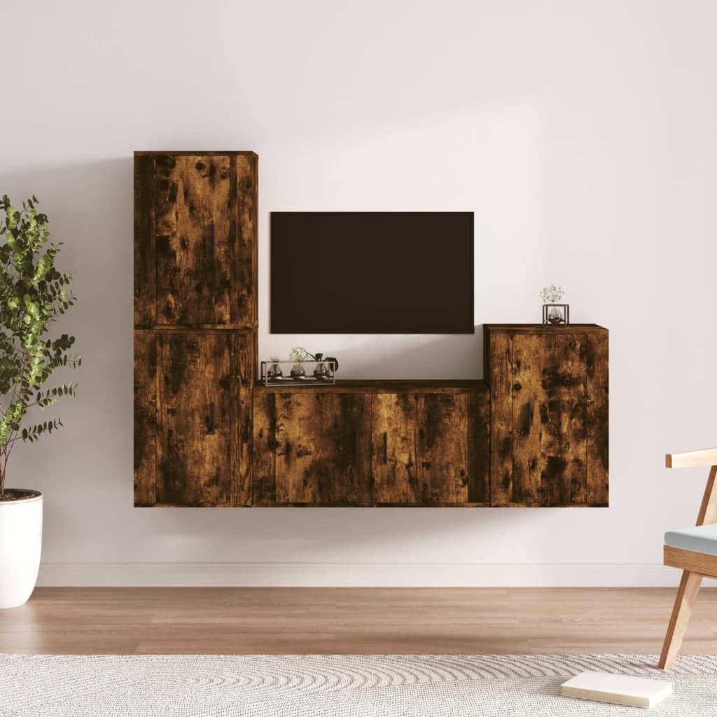 4-delige Tv-meubelset bewerkt hout gerookt eikenkleurig is nu te koop bij PeponiXL, paradijselijk wonen!