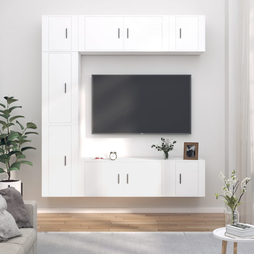 7-delige Tv-meubelset bewerkt hout wit is nu te koop bij PeponiXL, paradijselijk wonen!