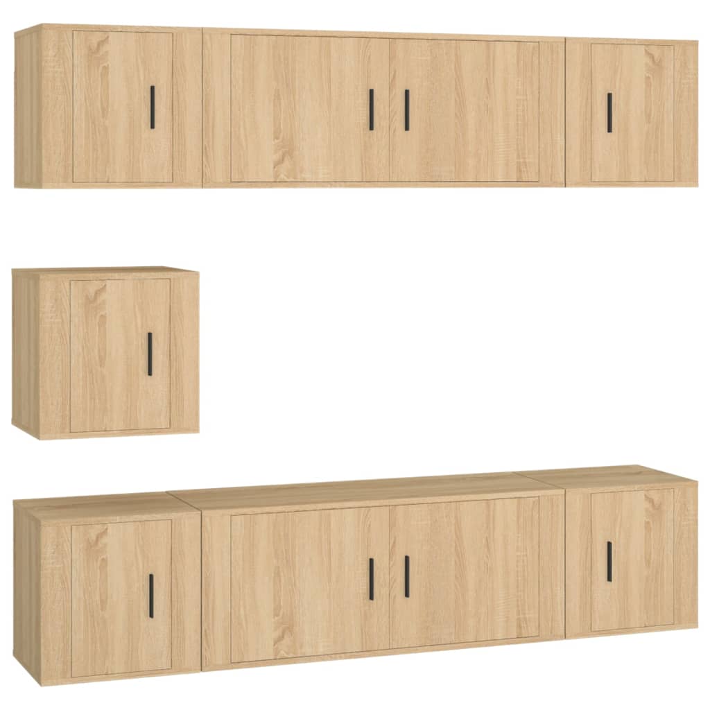 7-delige Tv-meubelset bewerkt hout sonoma eikenkleurig is nu te koop bij PeponiXL, paradijselijk wonen!