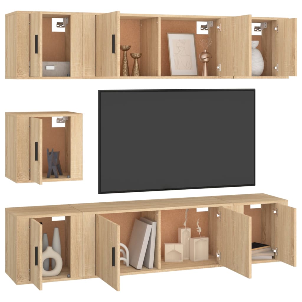 7-delige Tv-meubelset bewerkt hout sonoma eikenkleurig is nu te koop bij PeponiXL, paradijselijk wonen!