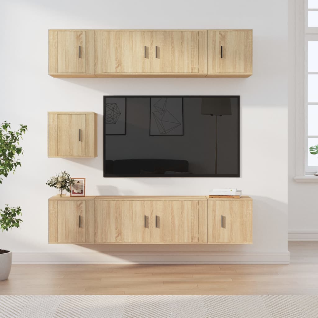 7-delige Tv-meubelset bewerkt hout sonoma eikenkleurig is nu te koop bij PeponiXL, paradijselijk wonen!