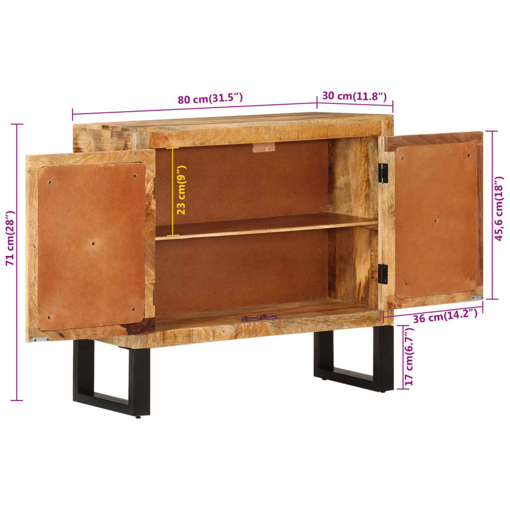 Dressoir 80x30x71 cm massief ruw mangohout en metaal is nu te koop bij PeponiXL, paradijselijk wonen!