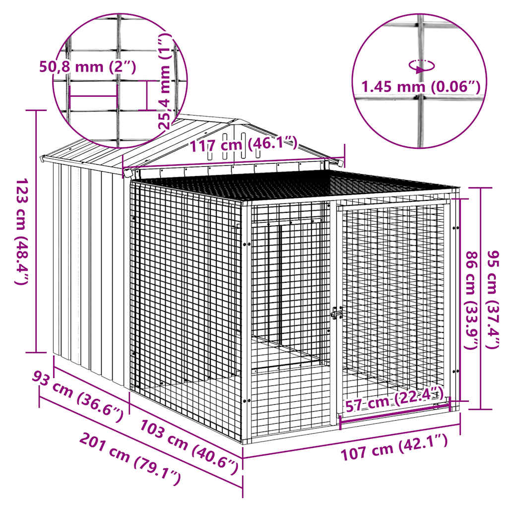Kippenhok met ren antraciet 117x201x123 cm gegalvaniseerd staal is nu te koop bij PeponiXL, paradijselijk wonen!