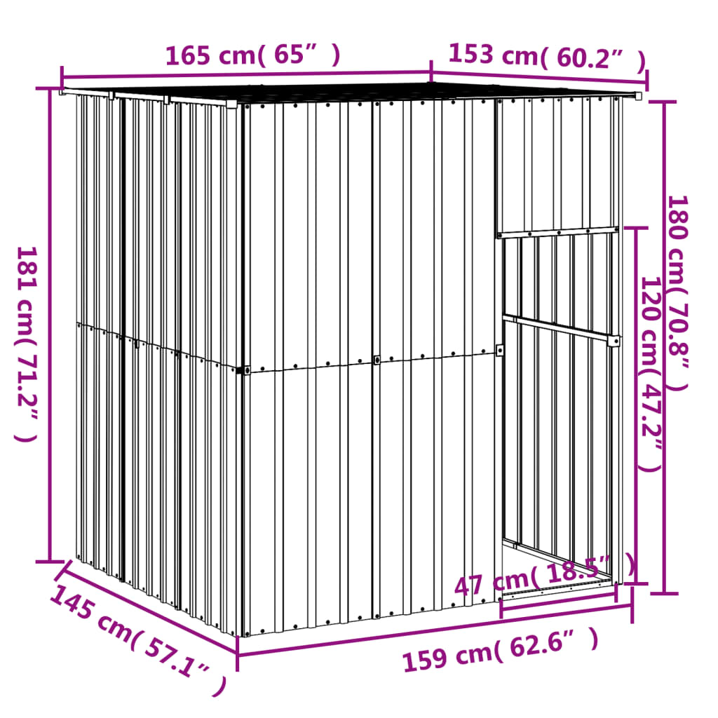Hondenhok met dak 165x153x181 cm gegalvaniseerd staal antraciet is nu te koop bij PeponiXL, paradijselijk wonen!