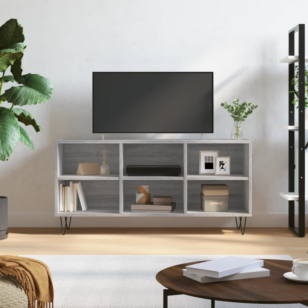 Tv-meubel 103,5x30x50 cm bewerkt hout grijs sonoma eikenkleurig is nu te koop bij PeponiXL, paradijselijk wonen!