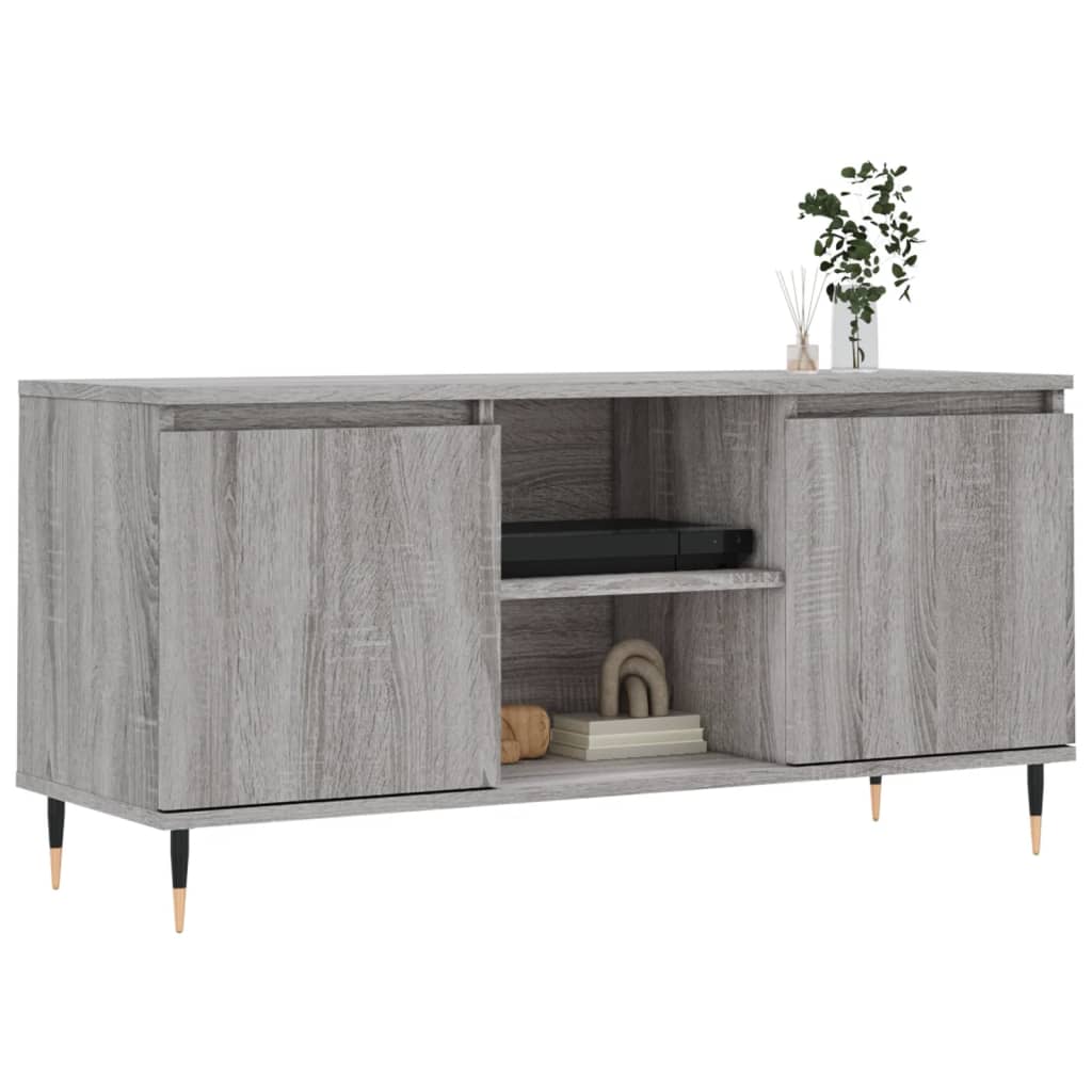 Tv-meubel 104x35x50 cm bewerkt hout grijs sonoma eikenkleurig is nu te koop bij PeponiXL, paradijselijk wonen!