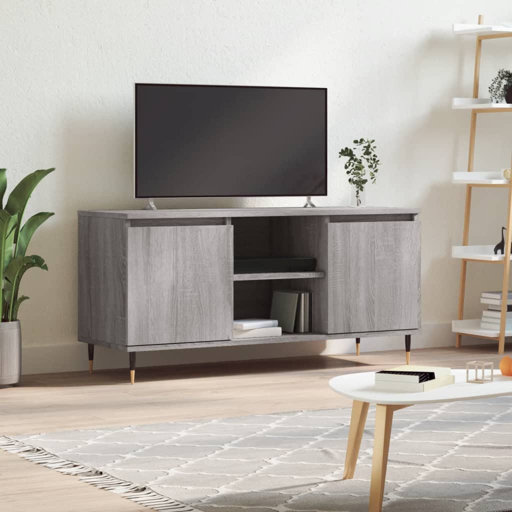 Tv-meubel 104x35x50 cm bewerkt hout grijs sonoma eikenkleurig is nu te koop bij PeponiXL, paradijselijk wonen!