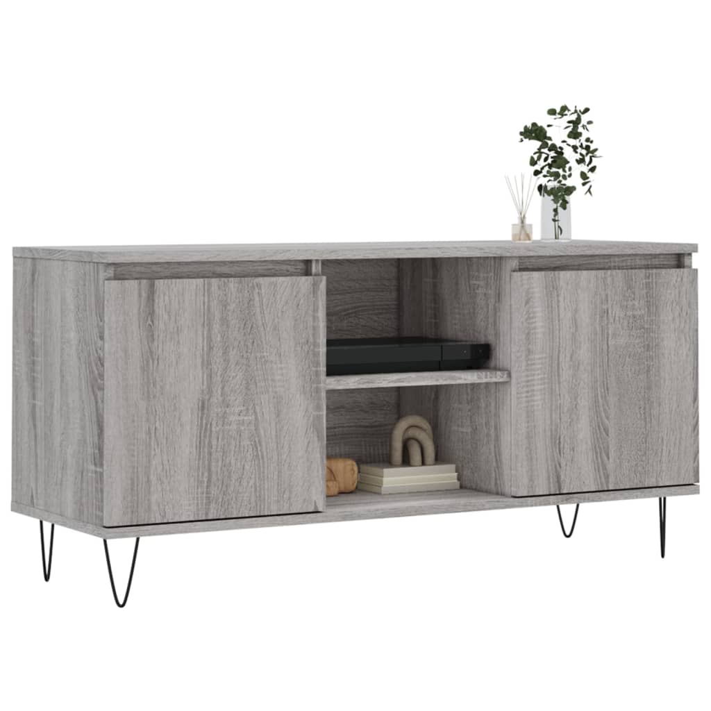 Tv-meubel 104x35x50 cm bewerkt hout grijs sonoma eikenkleurig is nu te koop bij PeponiXL, paradijselijk wonen!