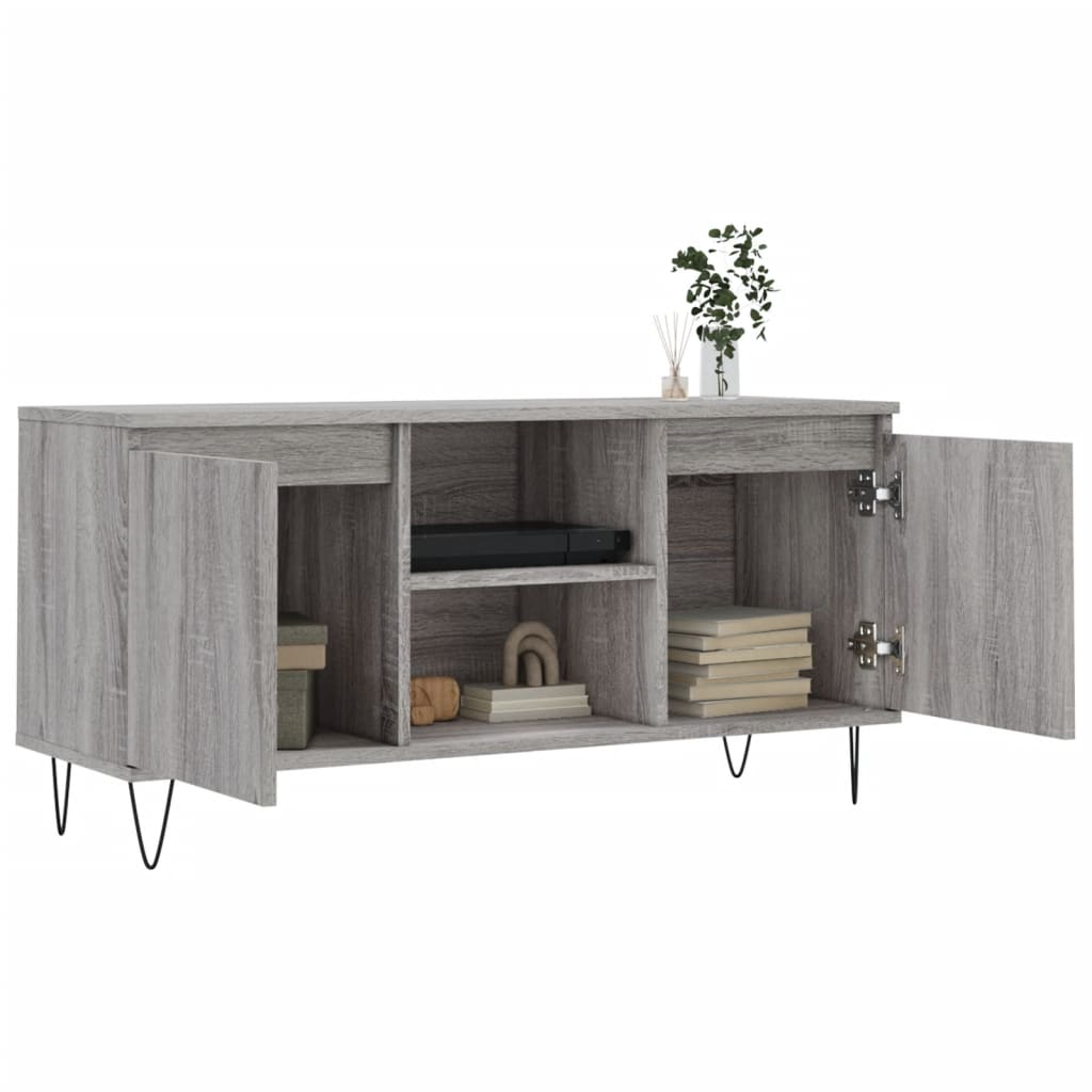 Tv-meubel 104x35x50 cm bewerkt hout grijs sonoma eikenkleurig is nu te koop bij PeponiXL, paradijselijk wonen!
