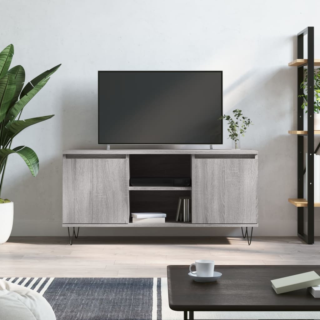 Tv-meubel 104x35x50 cm bewerkt hout grijs sonoma eikenkleurig is nu te koop bij PeponiXL, paradijselijk wonen!