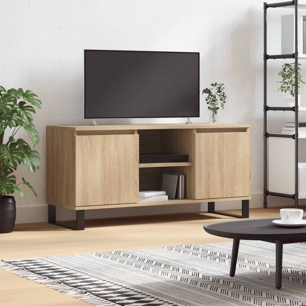 Tv-meubel 104x35x50 cm bewerkt hout sonoma eikenkleurig is nu te koop bij PeponiXL, paradijselijk wonen!