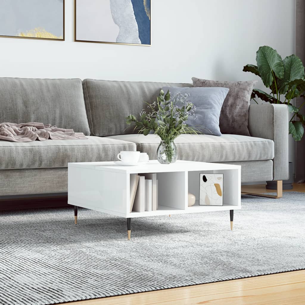 Salontafel 60x60x30 cm bewerkt hout hoogglans wit is nu te koop bij PeponiXL, paradijselijk wonen!