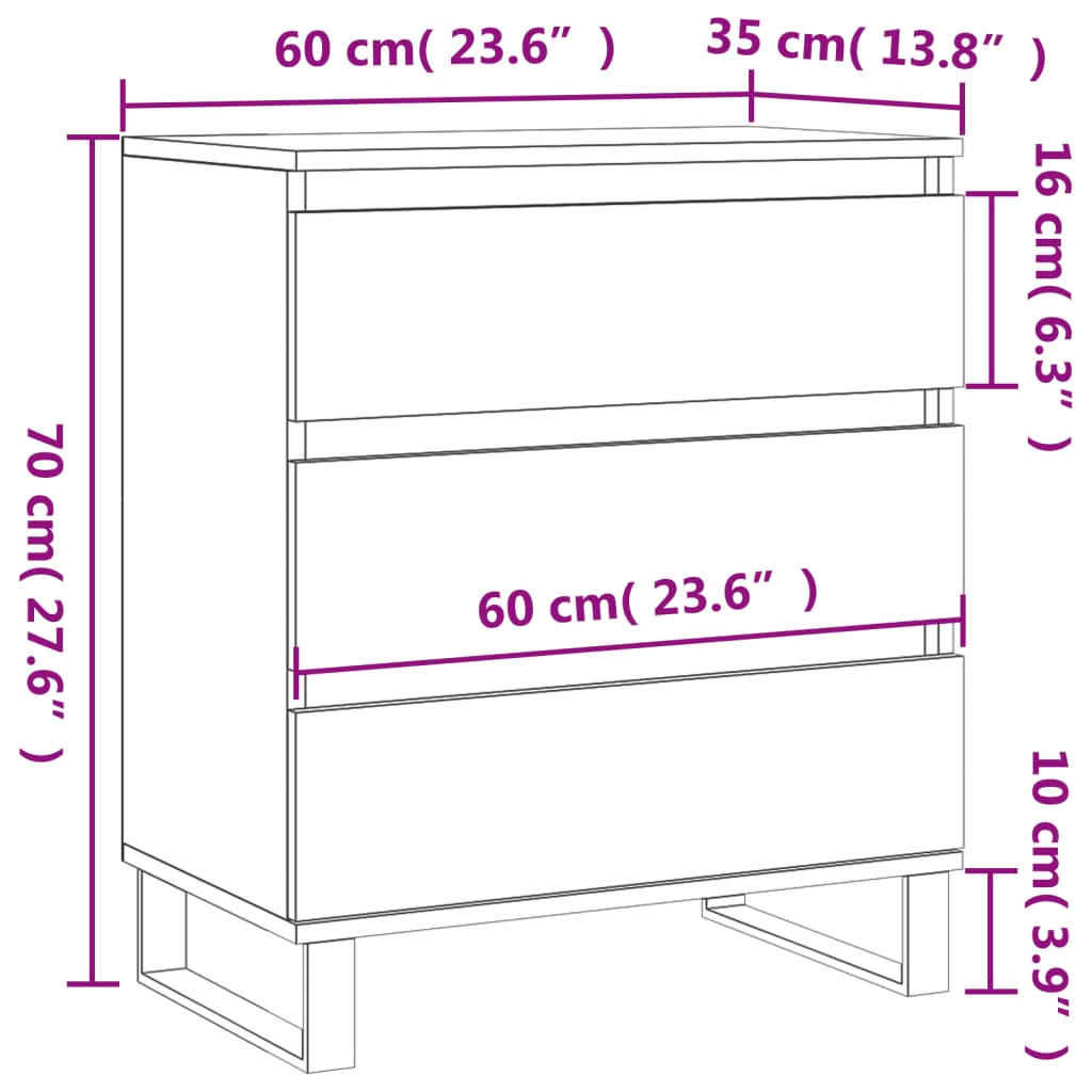 Dressoir 60x35x70 cm bewerkt hout sonoma eikenkleurig is nu te koop bij PeponiXL, paradijselijk wonen!