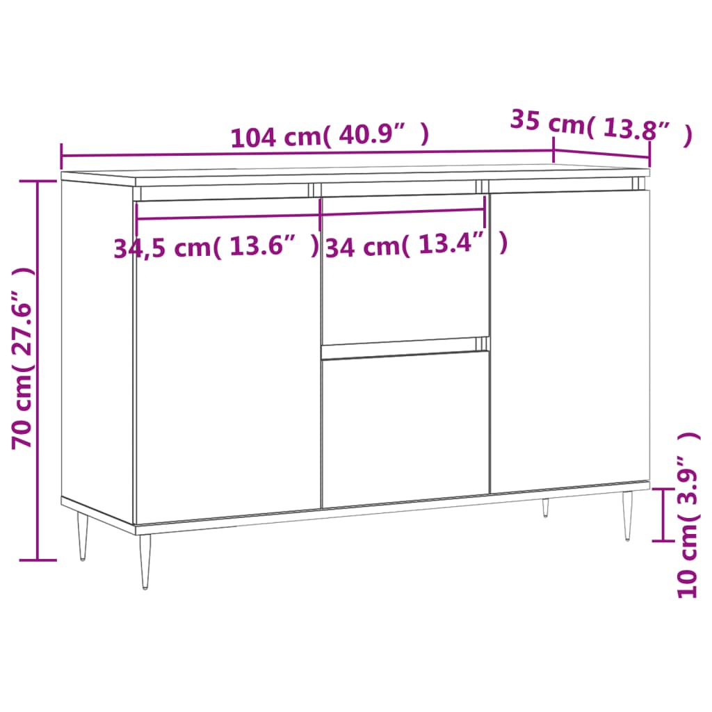 Dressoir 101,5x35x70 cm bewerkt hout sonoma eikenkleurig is nu te koop bij PeponiXL, paradijselijk wonen!