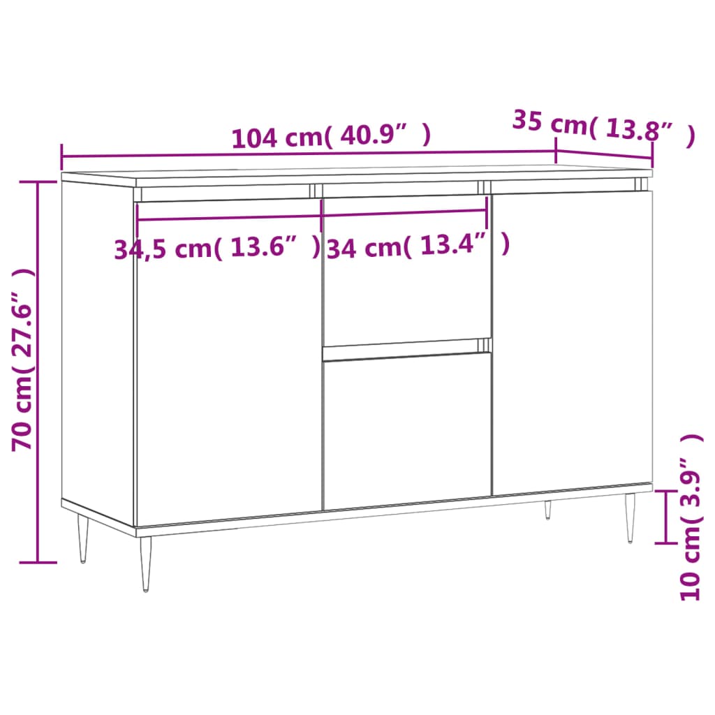 Dressoir 101,5x35x70 cm bewerkt hout grijs sonoma eikenkleurig is nu te koop bij PeponiXL, paradijselijk wonen!