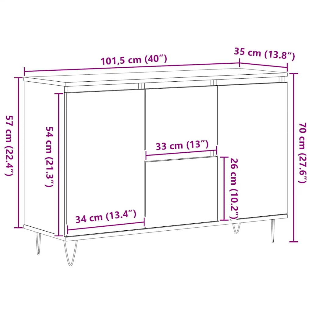 Dressoir 101,5x35x70 cm bewerkt hout grijs sonoma eikenkleurig is nu te koop bij PeponiXL, paradijselijk wonen!