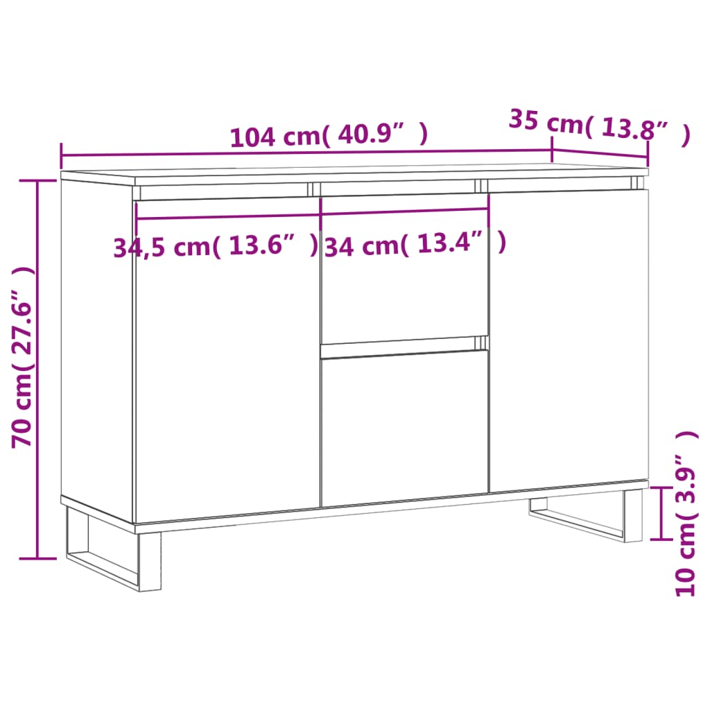 Dressoir 104x35x70 cm bewerkt hout zwart is nu te koop bij PeponiXL, paradijselijk wonen!