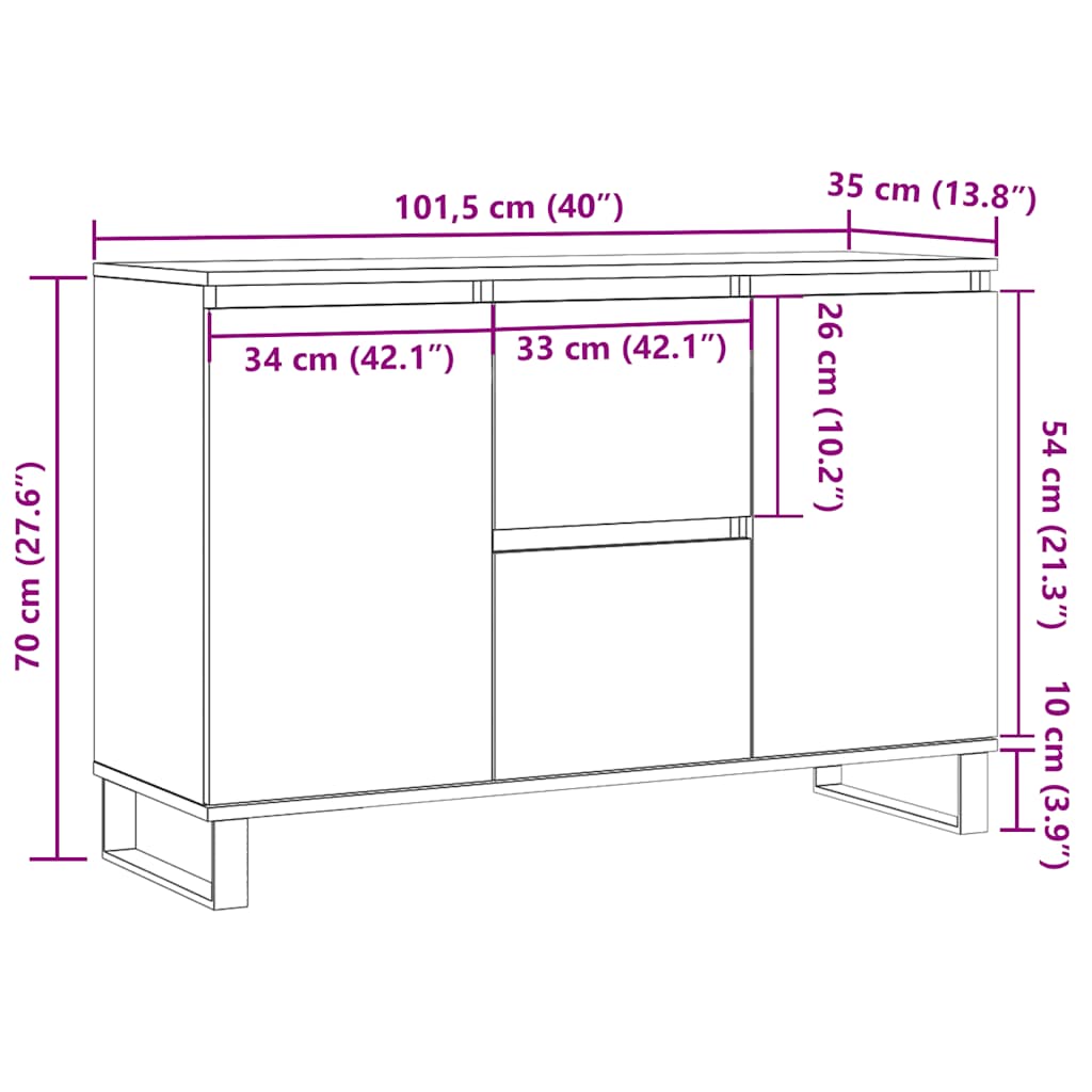Dressoir 101,5x35x70 cm bewerkt hout betongrijs is nu te koop bij PeponiXL, paradijselijk wonen!