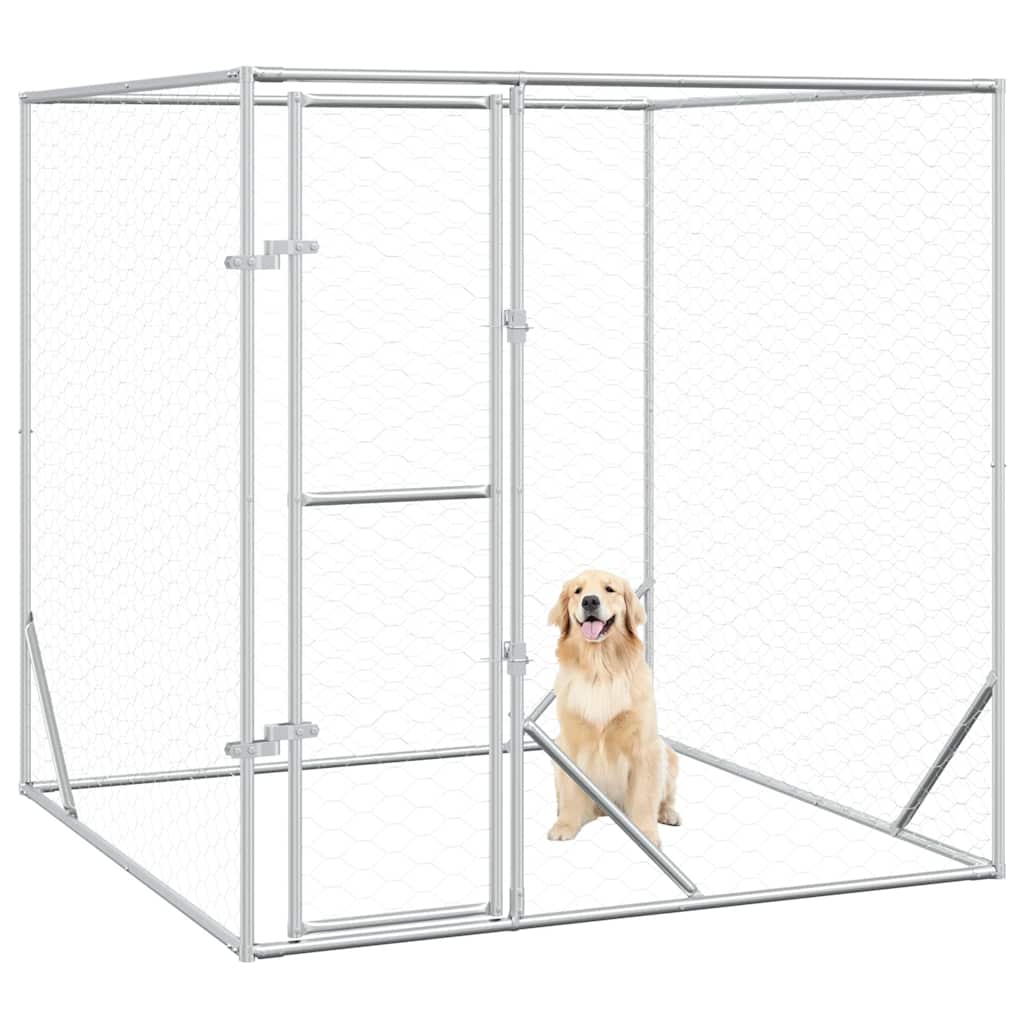 Hondenkennel voor buiten 2x2x2 m gegalvaniseerd staal zilver is nu te koop bij PeponiXL, paradijselijk wonen!