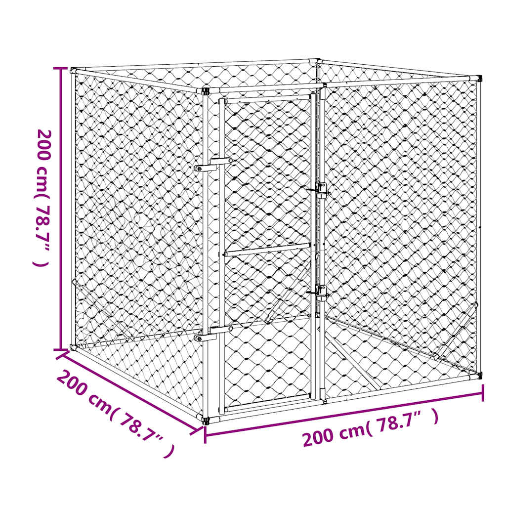 Hondenkennel voor buiten 2x2x2 m gegalvaniseerd staal zilver is nu te koop bij PeponiXL, paradijselijk wonen!
