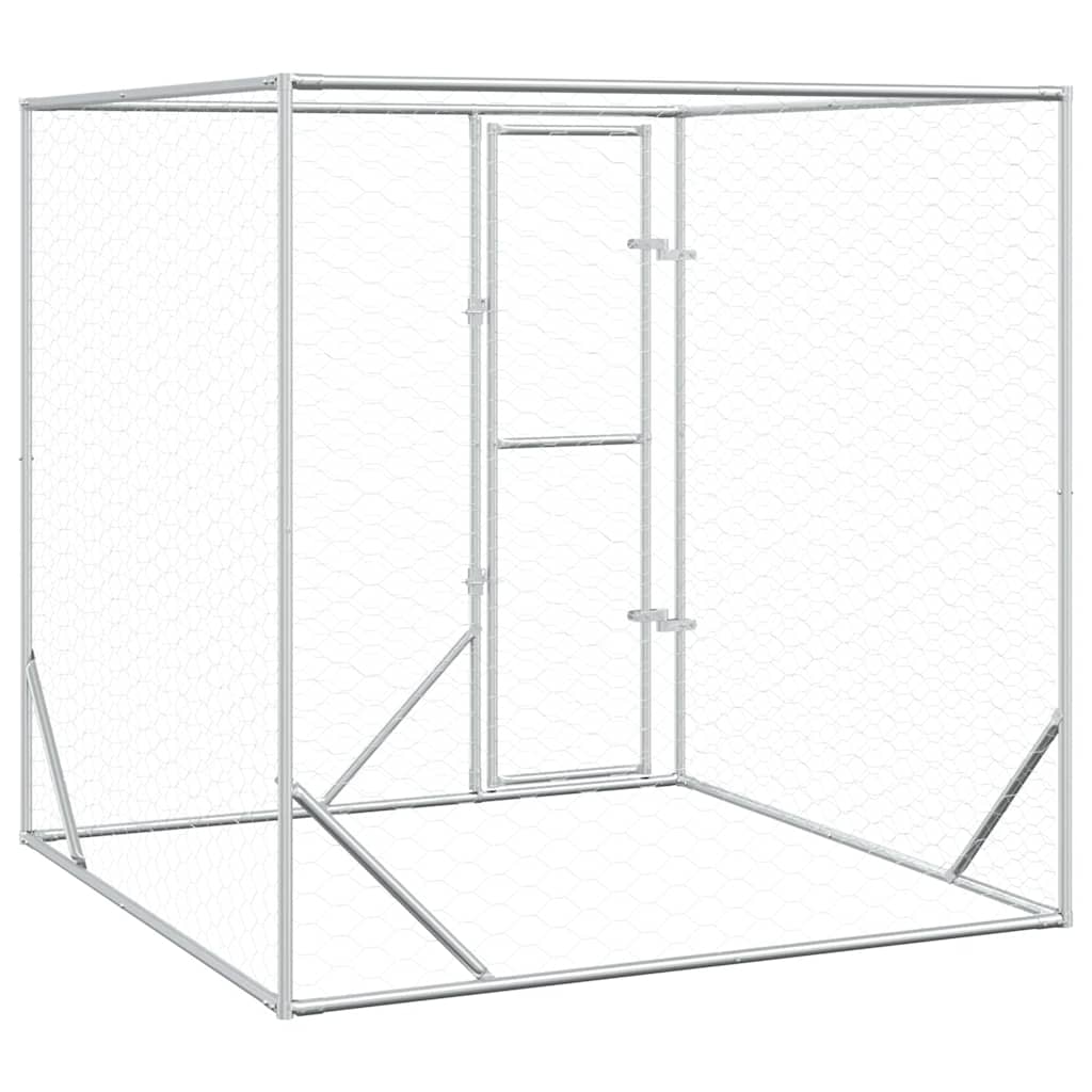 Hondenkennel voor buiten 2x2x2 m gegalvaniseerd staal zilver is nu te koop bij PeponiXL, paradijselijk wonen!