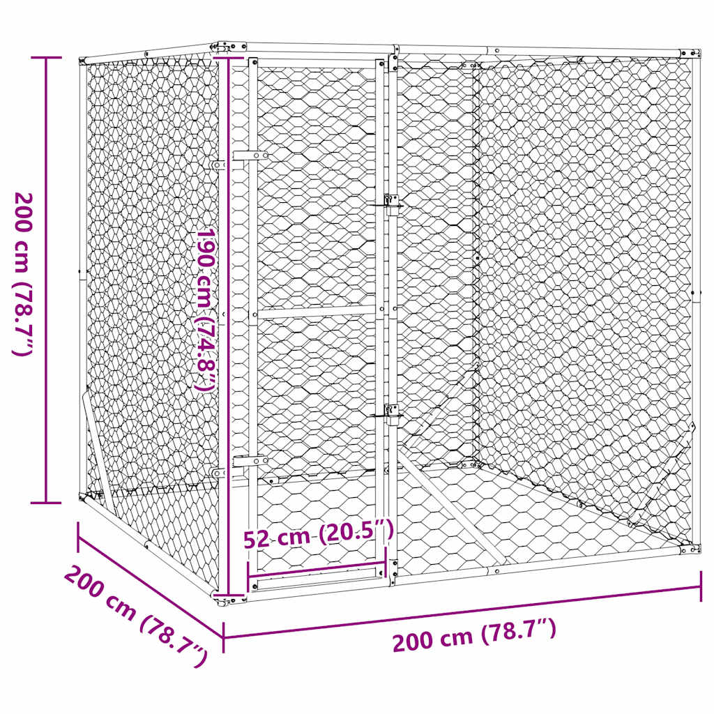 Hondenkennel voor buiten 2x2x2 m gegalvaniseerd staal zilver is nu te koop bij PeponiXL, paradijselijk wonen!