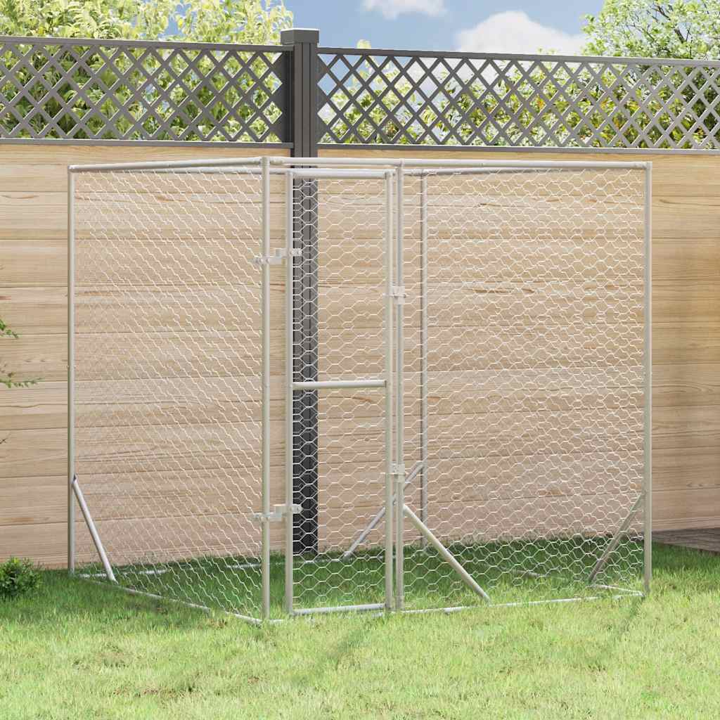Hondenkennel voor buiten 2x2x2 m gegalvaniseerd staal zilver is nu te koop bij PeponiXL, paradijselijk wonen!
