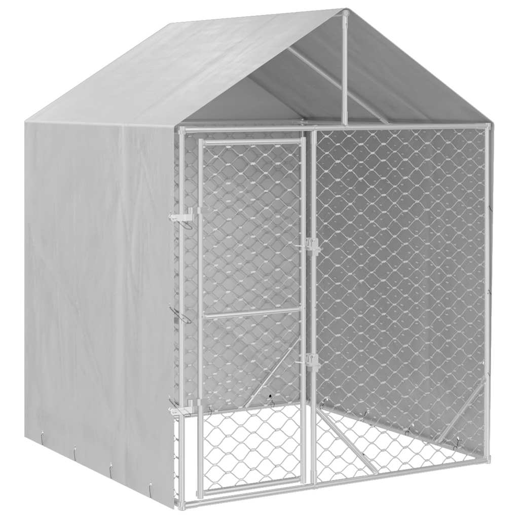 Hondenkennel met dak 2x2x2,5 m gegalvaniseerd staal zilver is nu te koop bij PeponiXL, paradijselijk wonen!