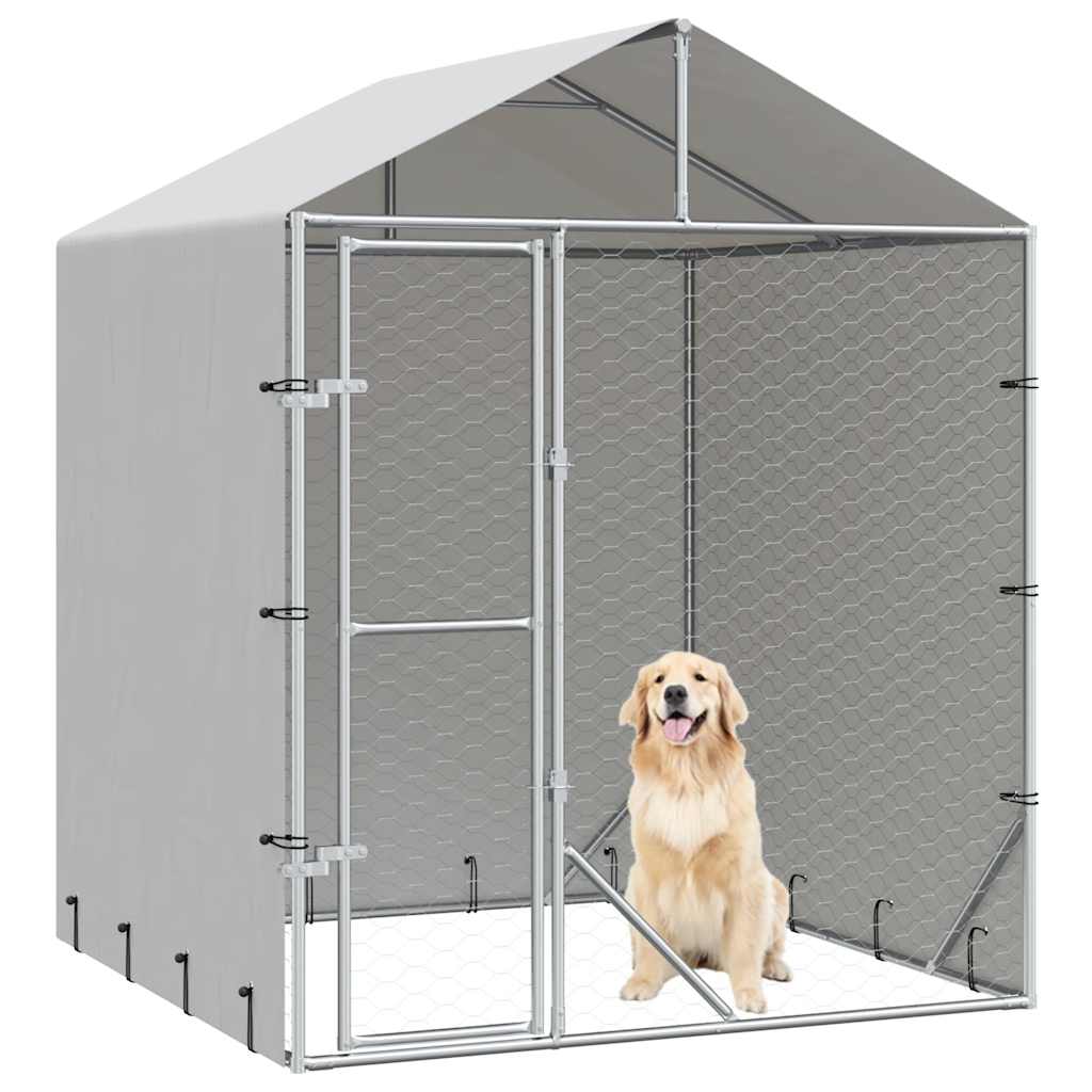 Hondenkennel met dak 2x2x2,5 m gegalvaniseerd staal zilver is nu te koop bij PeponiXL, paradijselijk wonen!