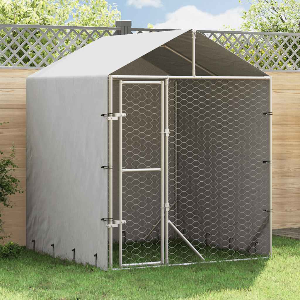 Hondenkennel met dak 2x2x2,5 m gegalvaniseerd staal zilver is nu te koop bij PeponiXL, paradijselijk wonen!