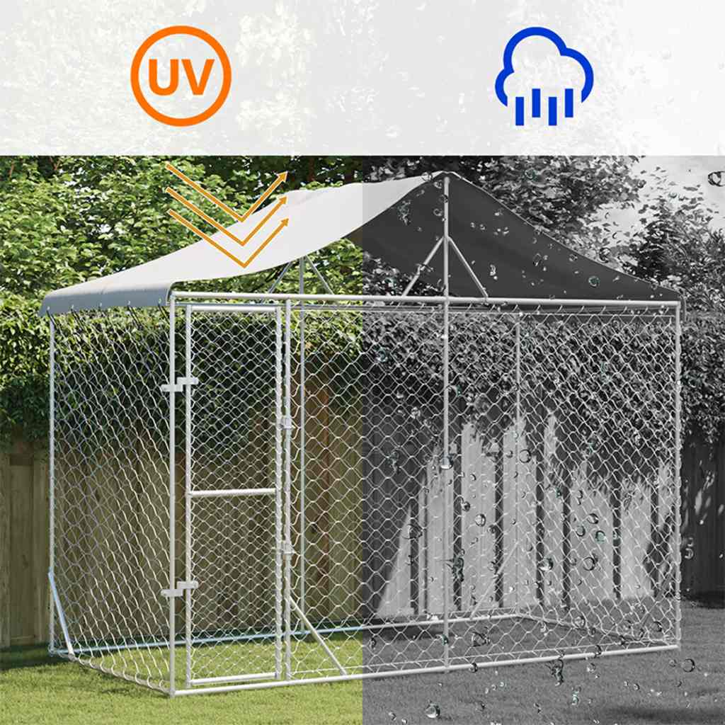 Hondenkennel met dak 3x1,5x2,5 m gegalvaniseerd staal zilver is nu te koop bij PeponiXL, paradijselijk wonen!