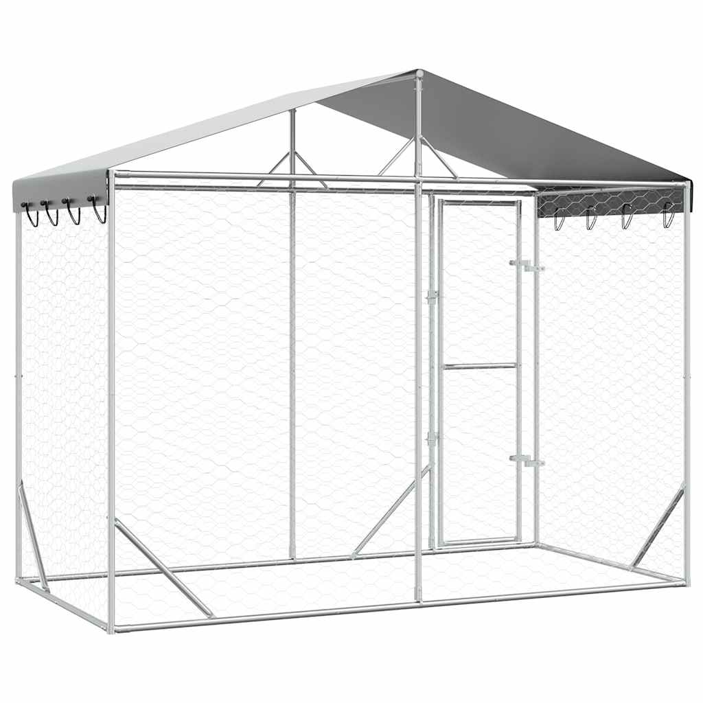 Hondenkennel met dak 3x1,5x2,5 m gegalvaniseerd staal zilver is nu te koop bij PeponiXL, paradijselijk wonen!