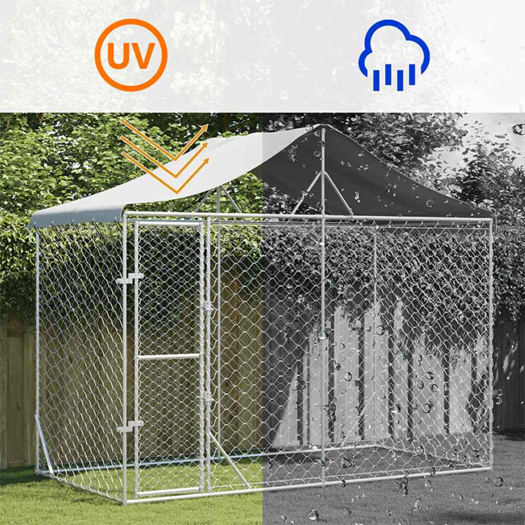 Hondenkennel met dak 3x1,5x2,5 m gegalvaniseerd staal zilver is nu te koop bij PeponiXL, paradijselijk wonen!