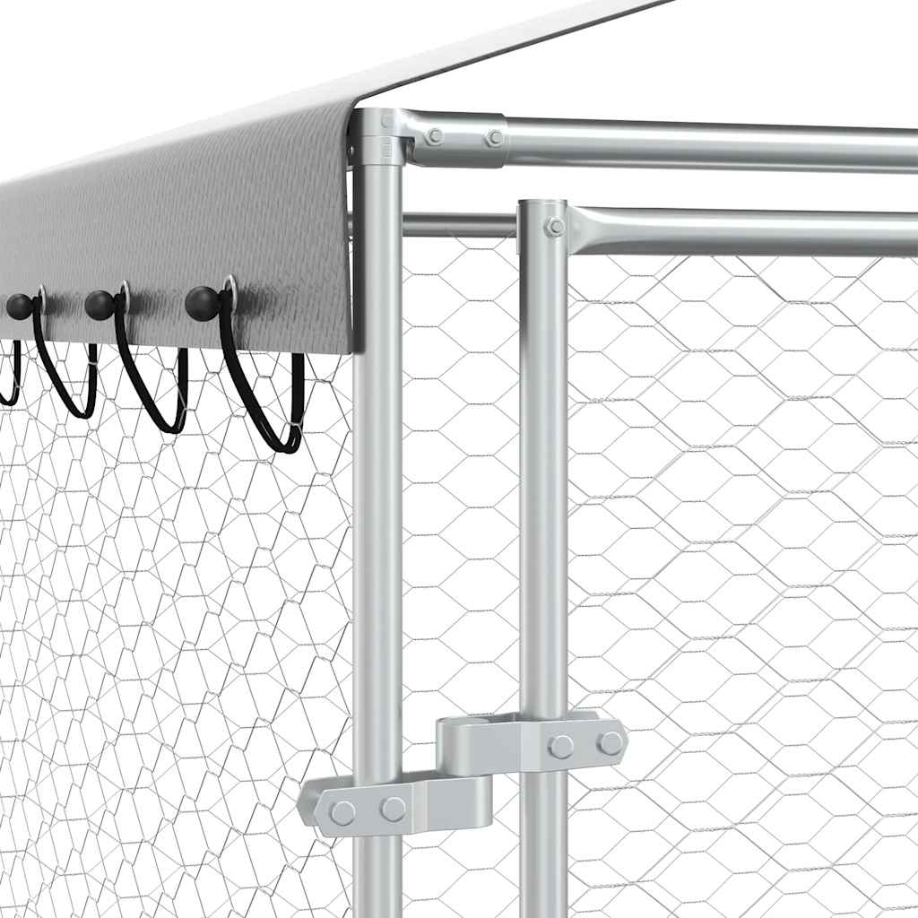 Hondenkennel met dak 3x1,5x2,5 m gegalvaniseerd staal zilver is nu te koop bij PeponiXL, paradijselijk wonen!