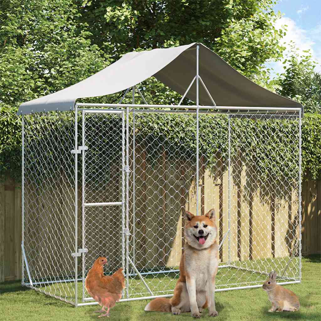 Hondenkennel met dak 3x1,5x2,5 m gegalvaniseerd staal zilver is nu te koop bij PeponiXL, paradijselijk wonen!