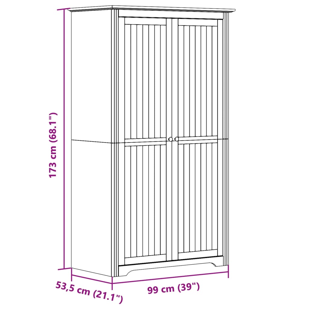Kledingkast BODO 99x53,5x173 cm massief grenenhout grijs is nu te koop bij PeponiXL, paradijselijk wonen!