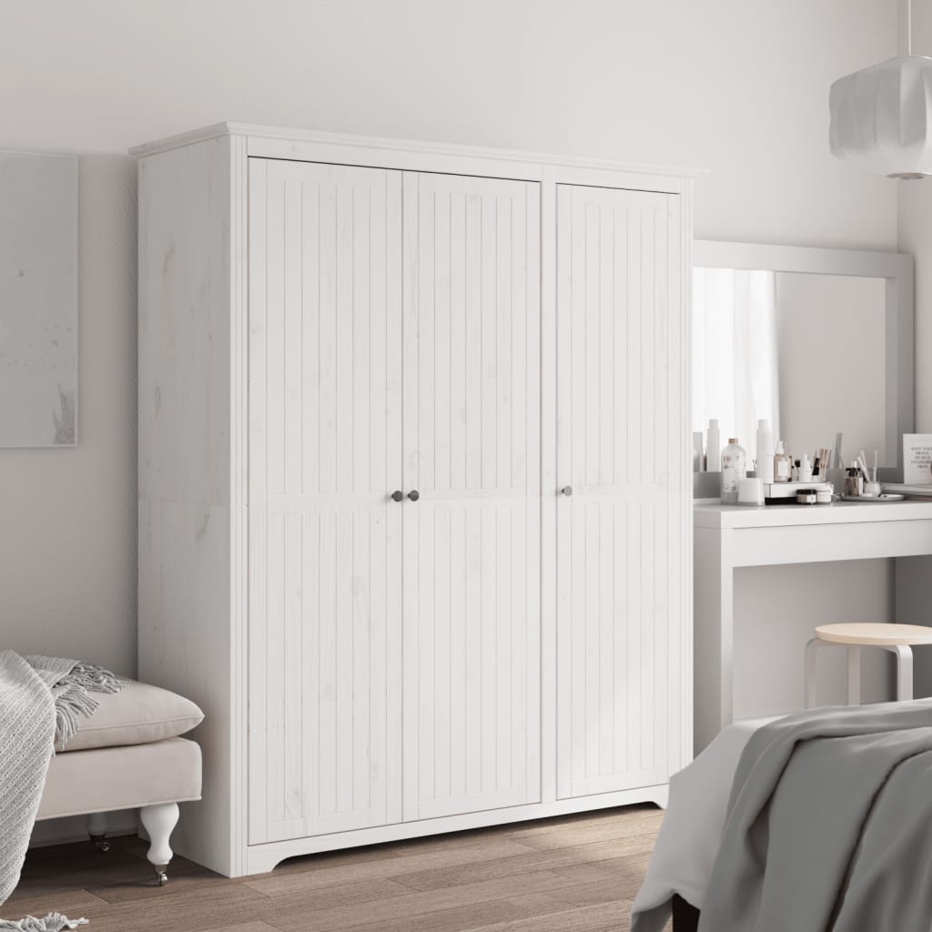 Kledingkast BODO 146x53,5x173 cm massief grenenhout wit is nu te koop bij PeponiXL, paradijselijk wonen!