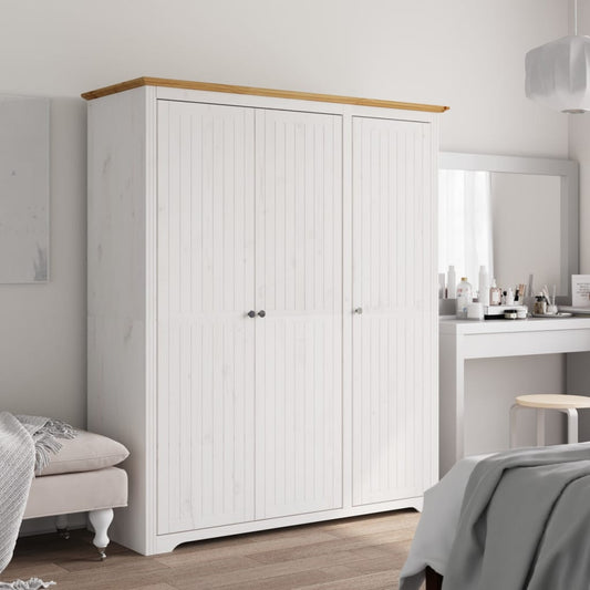Kledingkast BODO 146x53,5x173 cm massief grenenhout wit bruin is nu te koop bij PeponiXL, paradijselijk wonen!