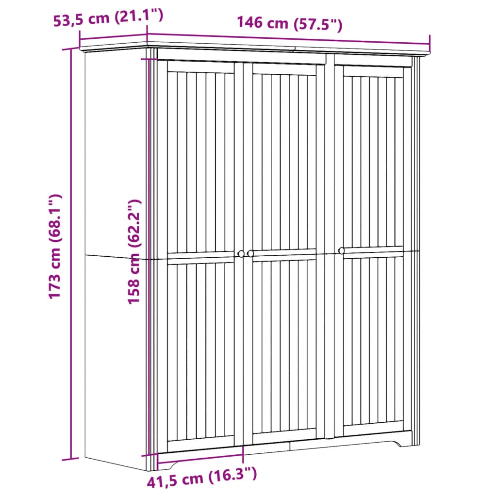 Kledingkast BODO 146x53,5x173 cm massief grenenhout grijs is nu te koop bij PeponiXL, paradijselijk wonen!