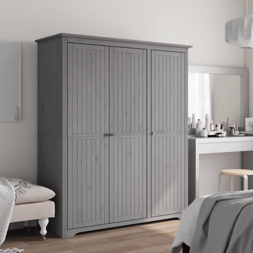 Kledingkast BODO 146x53,5x173 cm massief grenenhout grijs is nu te koop bij PeponiXL, paradijselijk wonen!