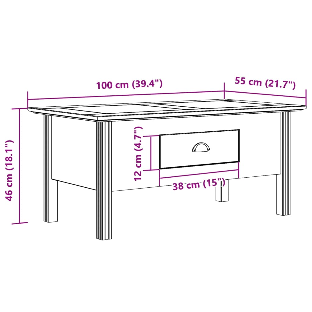 Salontafel BODO 100x55x46 cm massief grenenhout wit en bruin is nu te koop bij PeponiXL, paradijselijk wonen!