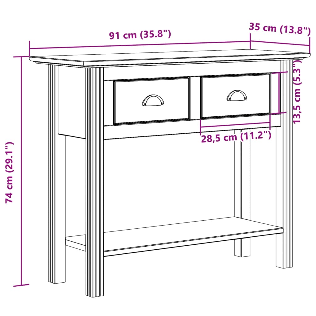 Wandtafel BODO 91x35x74 cm massief grenenhout grijs is nu te koop bij PeponiXL, paradijselijk wonen!