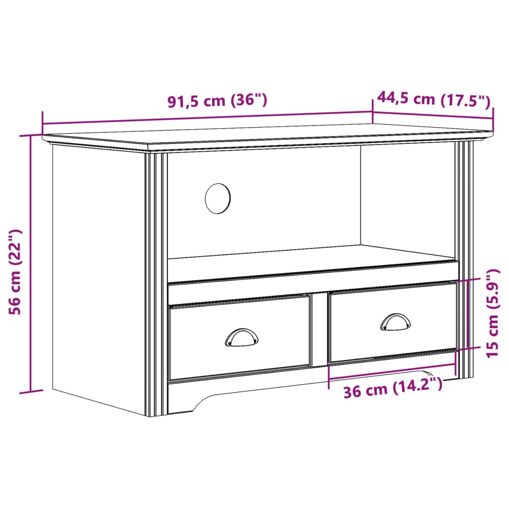 Tv-meubel met 2 lades BODO 91,5x44,5x56 cm grenenhout bruin is nu te koop bij PeponiXL, paradijselijk wonen!