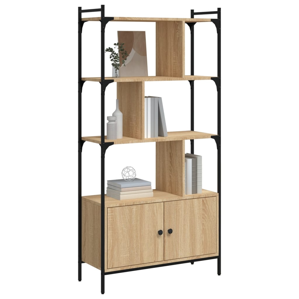 Boekenkast met deuren Sonoma eiken 76,5x30x154,5 cm bewerkt hout is nu te koop bij PeponiXL, paradijselijk wonen!