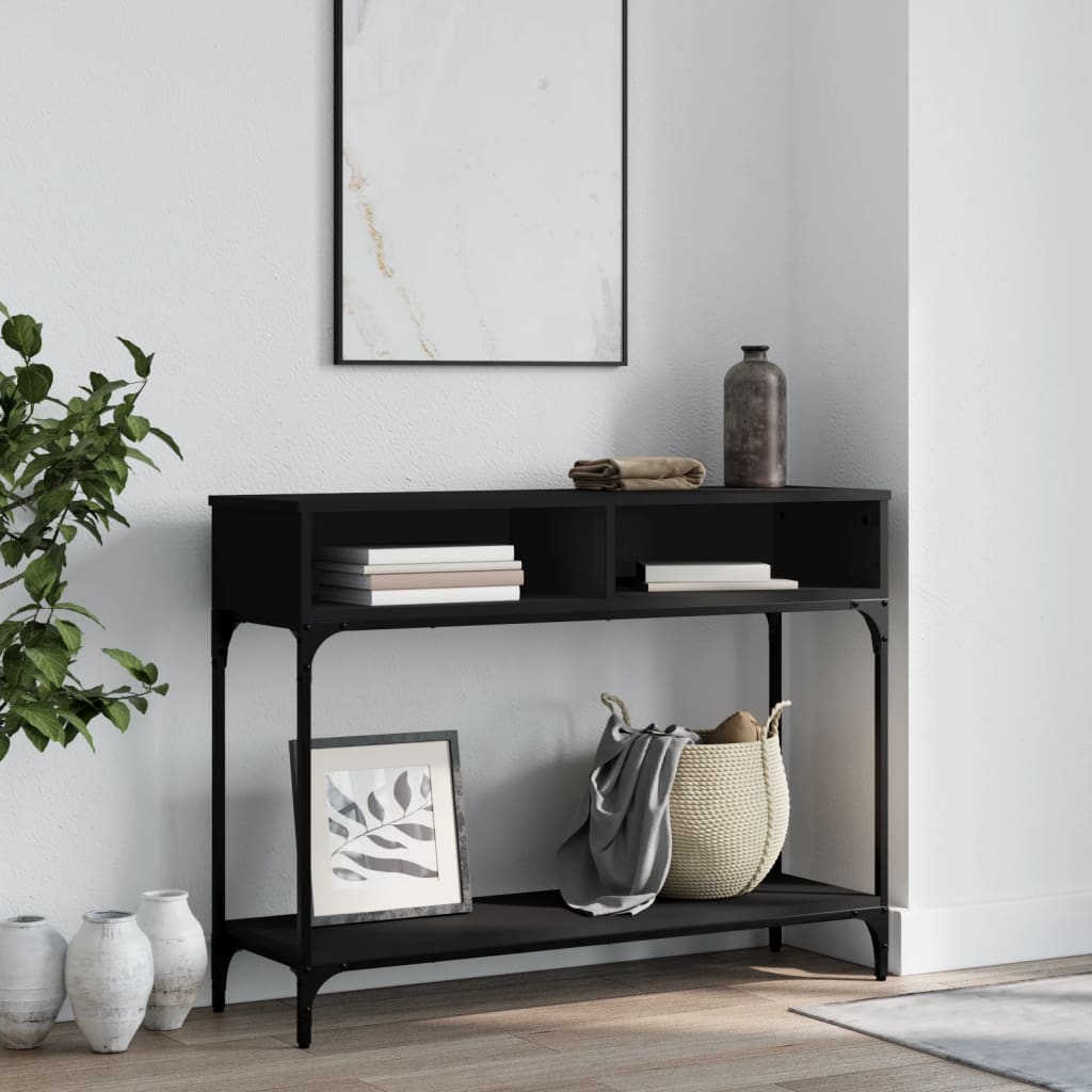 Wandtafel 100x30,5x75 cm bewerkt hout zwart is nu te koop bij PeponiXL, paradijselijk wonen!