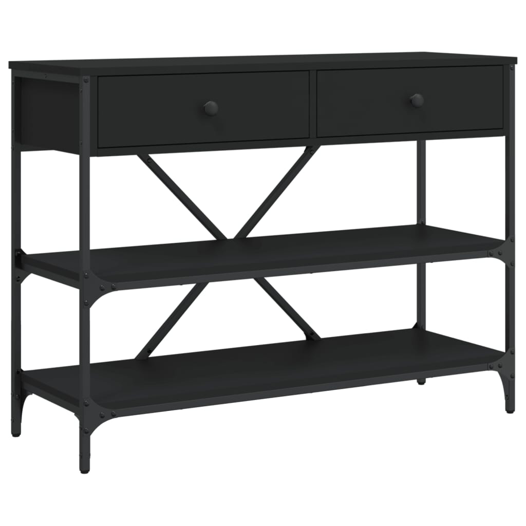 Wandtafel met lades en schappen bewerkt hout zwart is nu te koop bij PeponiXL, paradijselijk wonen!