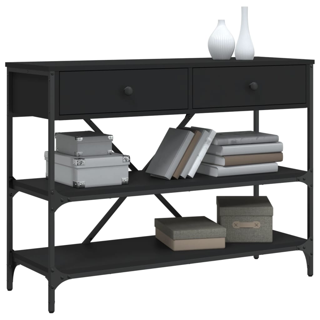 Wandtafel met lades en schappen bewerkt hout zwart is nu te koop bij PeponiXL, paradijselijk wonen!