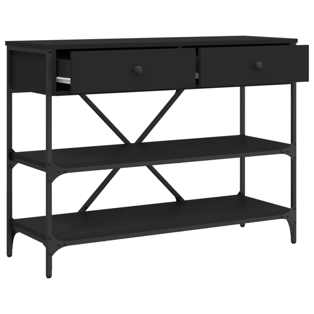 Wandtafel met lades en schappen bewerkt hout zwart is nu te koop bij PeponiXL, paradijselijk wonen!